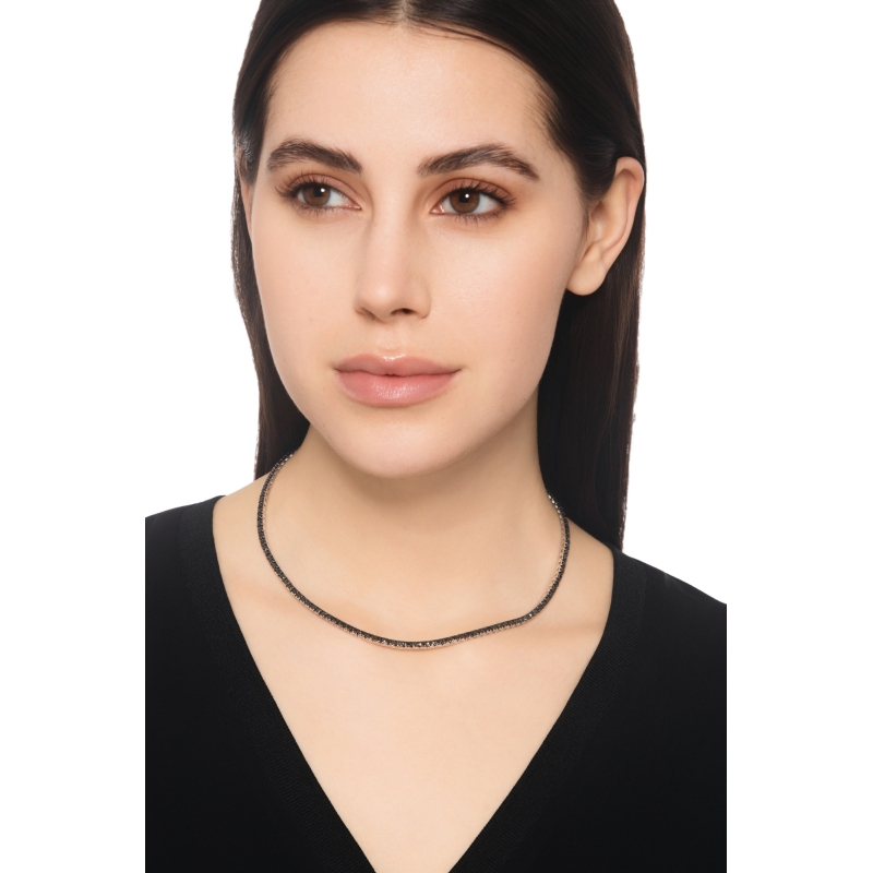 Tennis Kette schwarze Diamanten Weissgold 18K