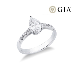 Verlobungsring aus Weißgold 18k mit Diamant Tropfenschliff GIA 1.00 kt 