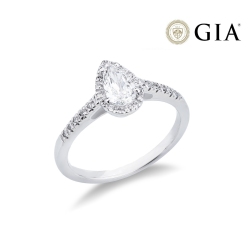 Solitär Ring aus Weißgold 18k mit Diamant Tropfenschliff GIA 0.50kt 