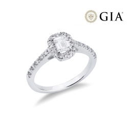 Verlobungsring aus Weißgold 18K mit Diamant Smaragdschliff GIA 0.50kt 