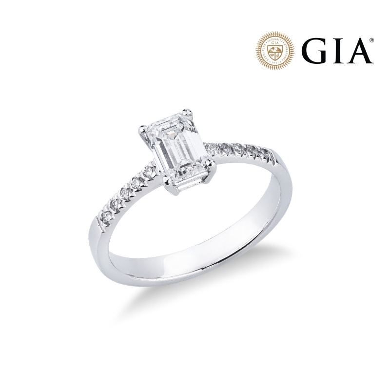 Ring mit Diamant Smaragdschliff 1 kt GIA aus Weißgold 18K