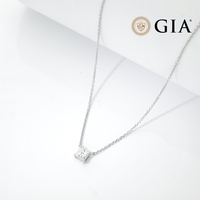 Kette mit Diamant Prinzessschliff 0.70 kt GIA Weissgold 18k