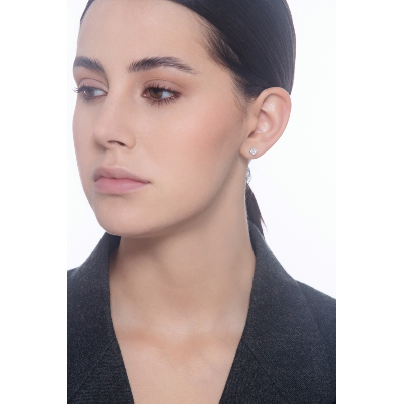 Einzelner Ohrstecker mit Diamant Prinzessschliff 0.50 kt GIA Weißgold 750 