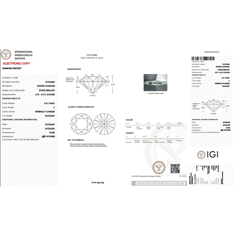 IGI-zertifizierter Diamant CT 0,41    E    I.F.