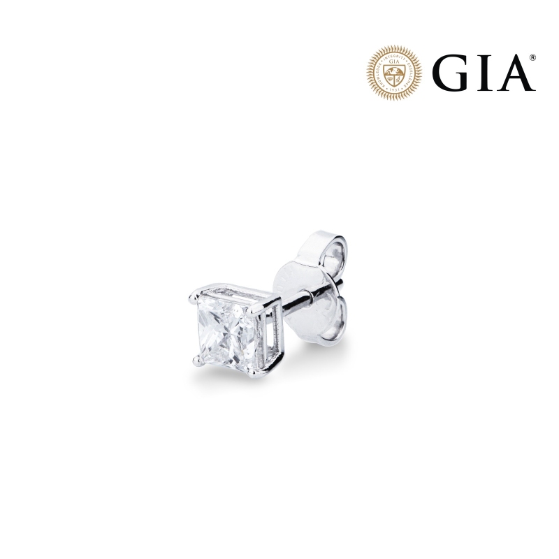 Einzelner Ohrstecker mit Diamant Prinzessschliff 0.50 kt GIA Weißgold 750 