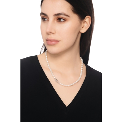 Perlenkette Damen mit Verschluss aus Weißgold und Diamanten 