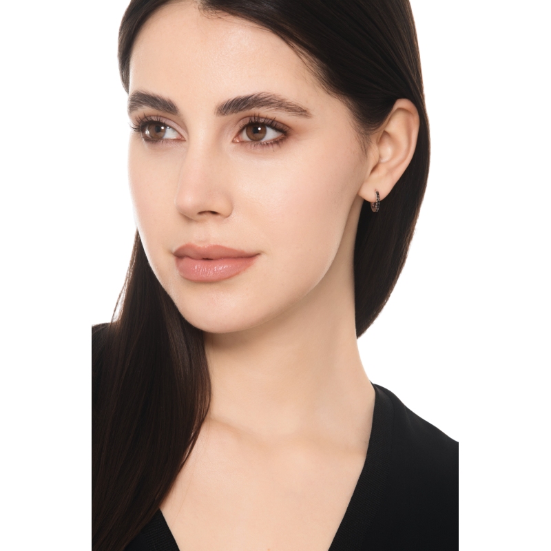 Einzelne Creolen Damen Weißgold mit schwarzen Diamanten