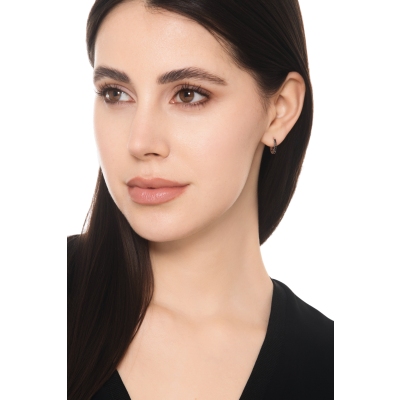 Einzelne Creolen Damen Weißgold mit schwarzen Diamanten