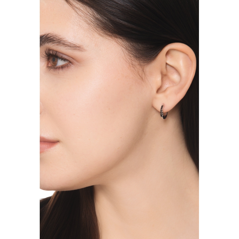 Einzelne Creolen Damen Weißgold mit schwarzen Diamanten