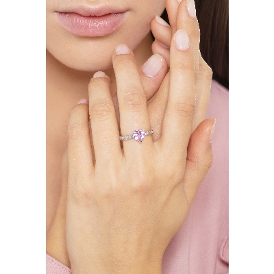 Herz Ring mit Rosa Saphir und Diamanten 18K Weißgold