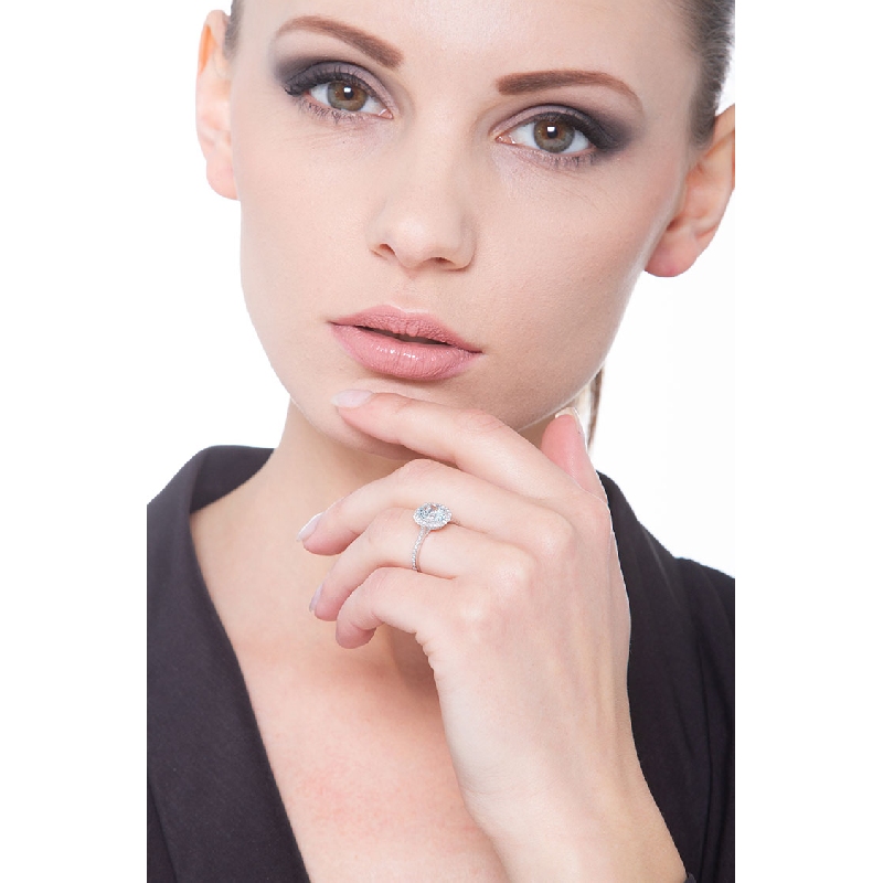 Halo Engagement Ring Diamonds und Aquamarine