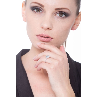 Halo Engagement Ring Diamonds und Aquamarine