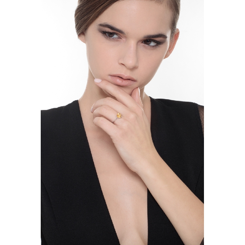 Herz Damenring Weißgold mit Citrin 