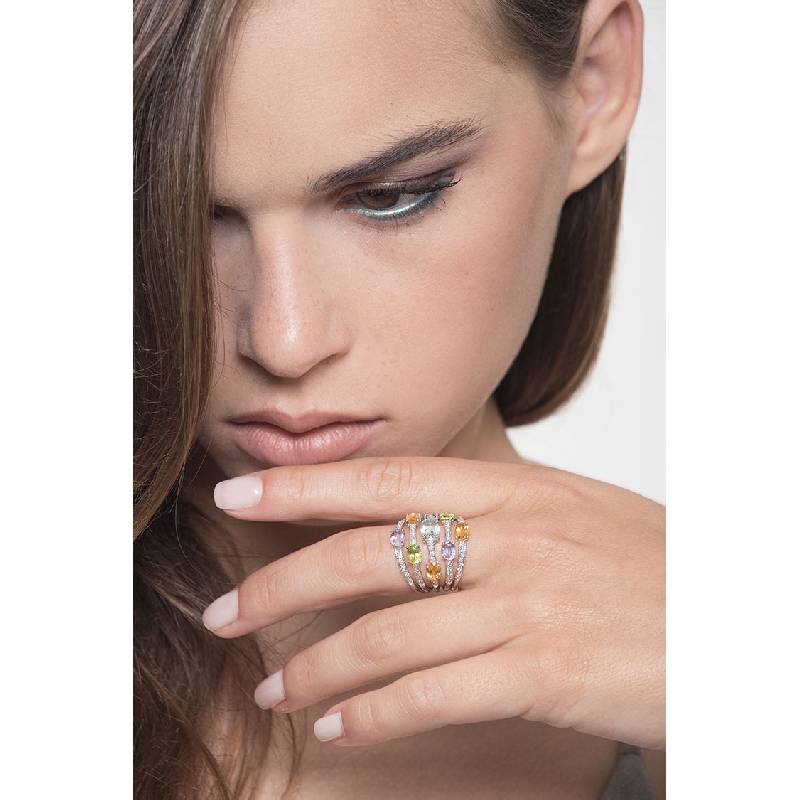 Weißgold Ring mit Aquamarin, Peridot, Citrin, Amethyst Weißgold Ring mit Aquamarin, Peridot, Citrin, Amethyst