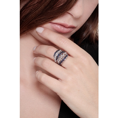 Bandring Weißgold mit Diamanten und Saphiren