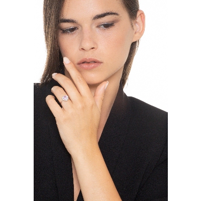 Rosa Saphir Herzring Weißgold 18k