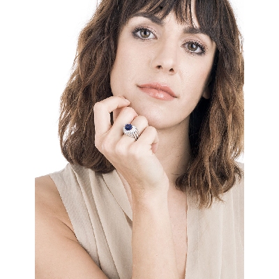 Herzring mit blauem Saphir und Diamanten Weißgold 750