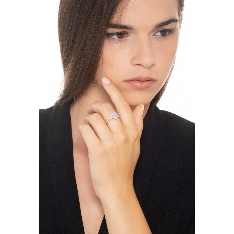 Rosa Saphir Verlobungsring Weißgold mit Diamanten Rosa Saphir Verlobungsring Weißgold mit Diamanten