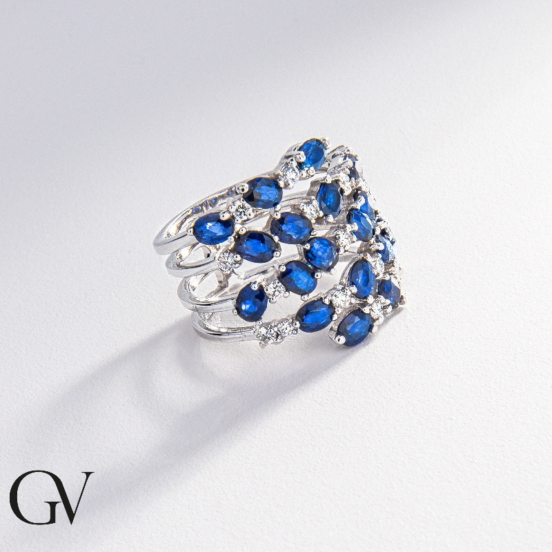 Saphir Diamant Bandring Damen Weißgold Saphir Diamant Bandring Damen Weißgold