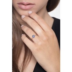 Blumenring aus 18k 750 Weißgold mit Diamanten und blauen Saphiren 2