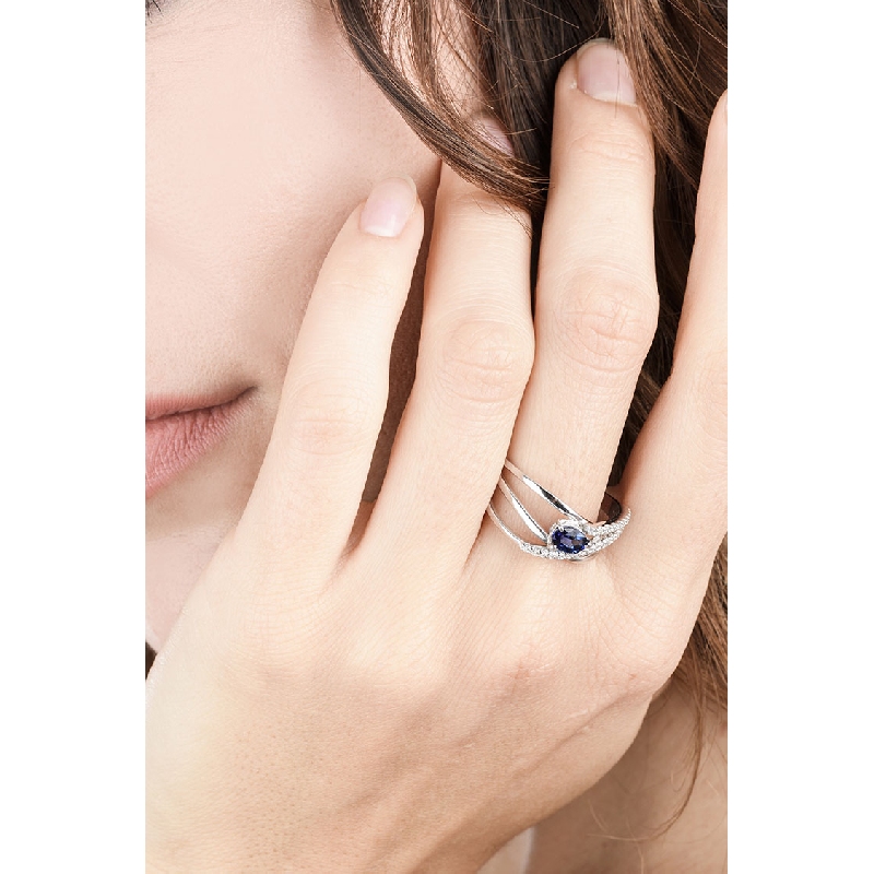 Saphir Ring Weißgold mit Diamanten