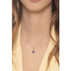 Weißgold 750 Halskette mit Halo Anhänger aus Diamanten und Amethyst  2