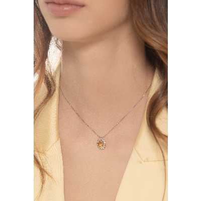 Citrin Anhänger mit Brillanten in 750er Weißgold-Kette 