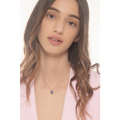 Tansanit Anhänger mit Diamanten in Weißgold Kette 