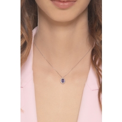 Tansanit Anhänger mit Diamanten in Weißgold Kette  2