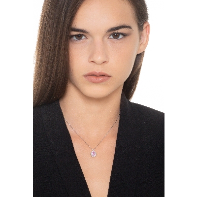 Rosa Saphir Anhänger Weißgold Kette mit Brillanten 