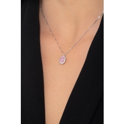 Rosa Saphir Anhänger Weißgold Kette mit Brillanten  2