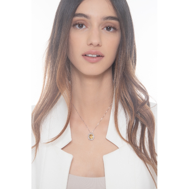 Weißgold Halskette mit Citrin-Anhänger 