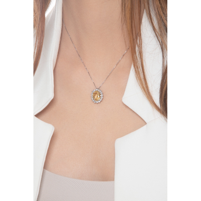 Weißgold Halskette mit Citrin-Anhänger 