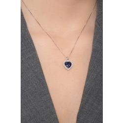 Herz Anhänger aus blauem Saphir und Diamanten in Weißgoldkette 2