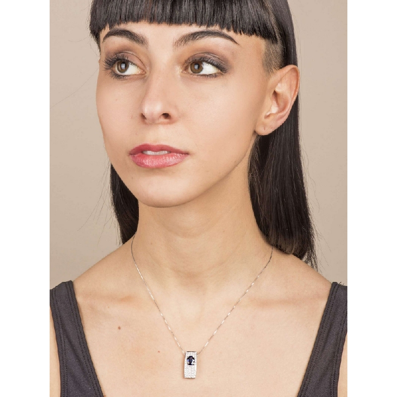 Weißgold Kette mit Pavé aus Diamanten und blauem Saphir  Weißgold Kette mit Pavé aus Diamanten und blauem Saphir