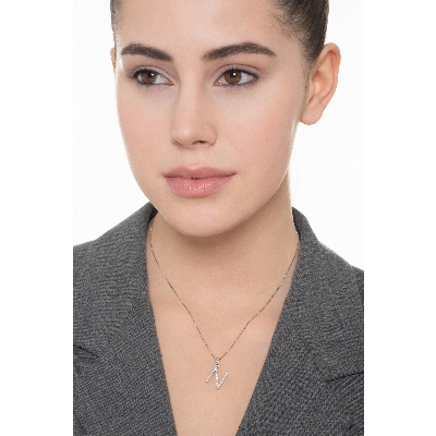 Weißgold-Kette mit Buchstabe N aus Diamanten 