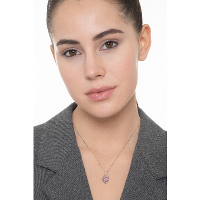 Halskette aus 750er Weißgold mit rosa Saphiren und Diamanten