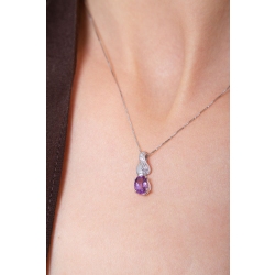 Weißgold Kette mit Amethyst Anhänger und Diamanten 2