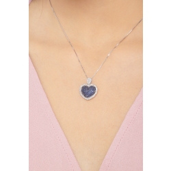 Weißgold Kette Damen mit Herzanhänger aus Saphiren und Diamanten  2