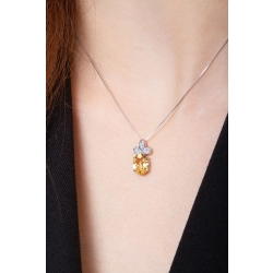Weißgold Halskette mit Citrin-Anhänger und 3 Diamanten 2