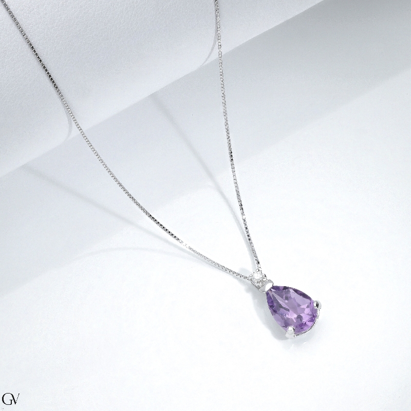 Halskette Damen Weißgold mit echtem Amethyst-Anhänger 