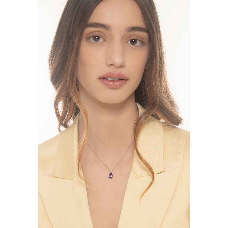 Halskette Damen Weißgold mit echtem Amethyst-Anhänger 