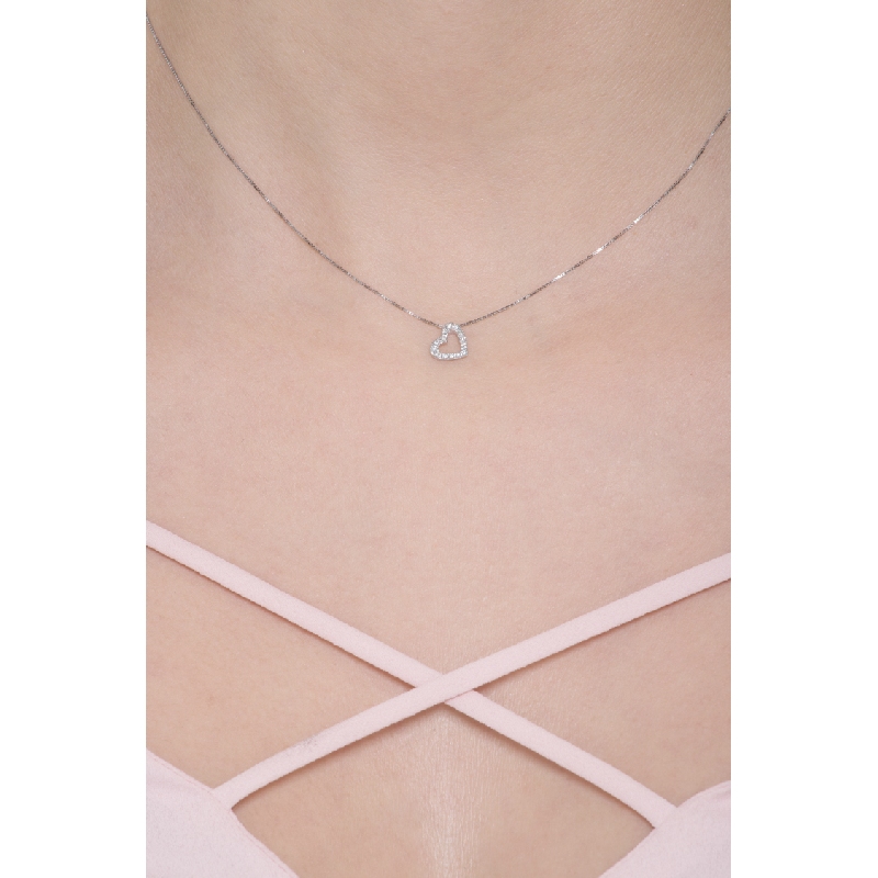 18k Weißgold Halskette mit Diamant-Herzanhänger