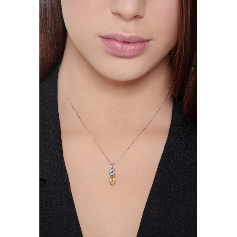 Moderne Weißgoldkette mit Diamant- und Citrinanhänger  Moderne Weißgoldkette mit Diamant- und Citrinanhänger