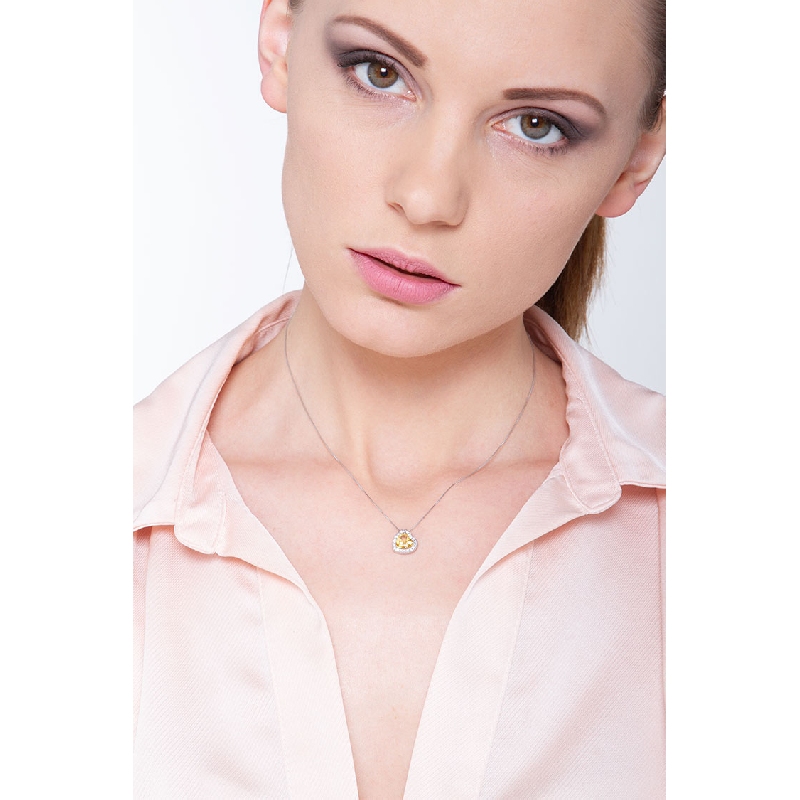 Weißgold Herz Kette mit Diamanten- und Citrin-Anhänger  Weißgold Herz Kette mit Diamanten- und Citrin-Anhänger