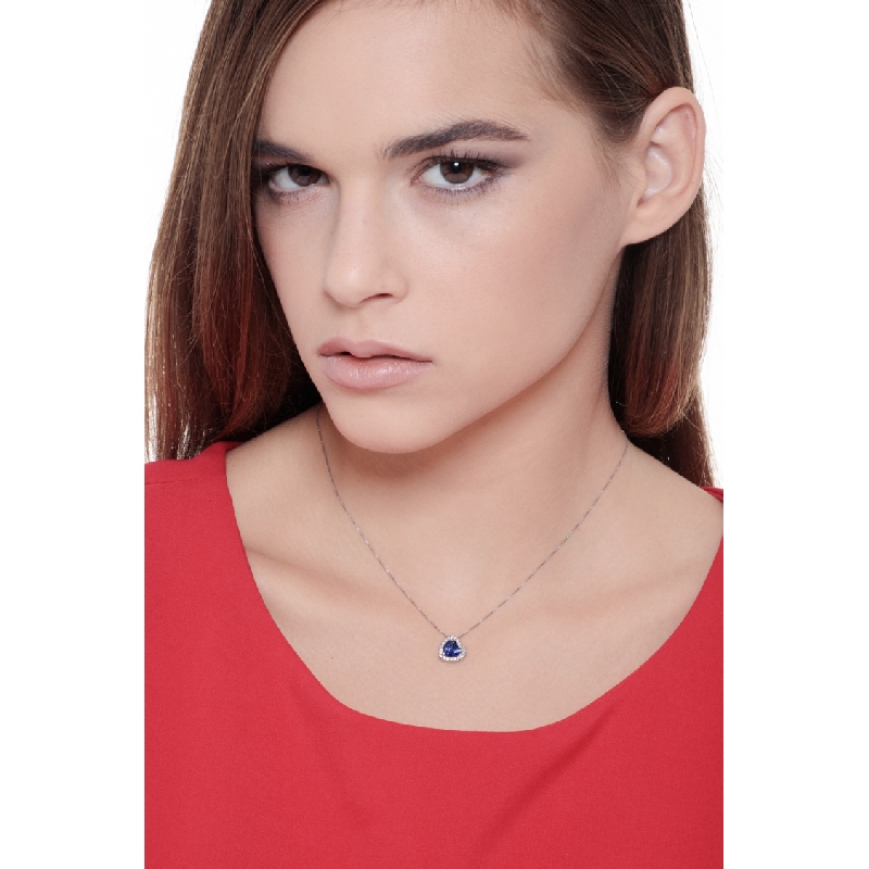 Herzkette Weißgold mit Saphir-Anhänger