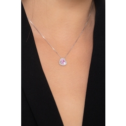 Halskette aus Weißgold mit Herzanhänger aus rosa Saphir und Diamanten 2