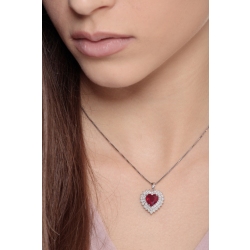 Weißgold Kette 750 mit Rubin Herzanhänger und Diamanten  2