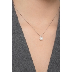 Weißgoldkette mit Perlenanhänger und Diamanten  2
