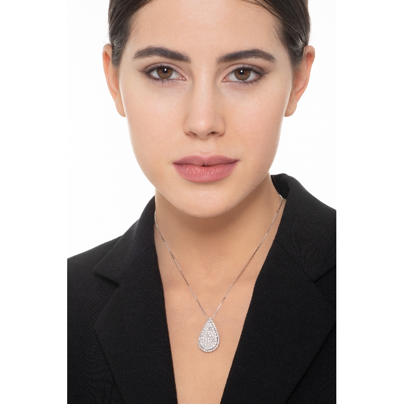 750er Weißgold Damen Kette mit Diamant-Anhänger  750er Weißgold Damen Kette mit Diamant-Anhänger